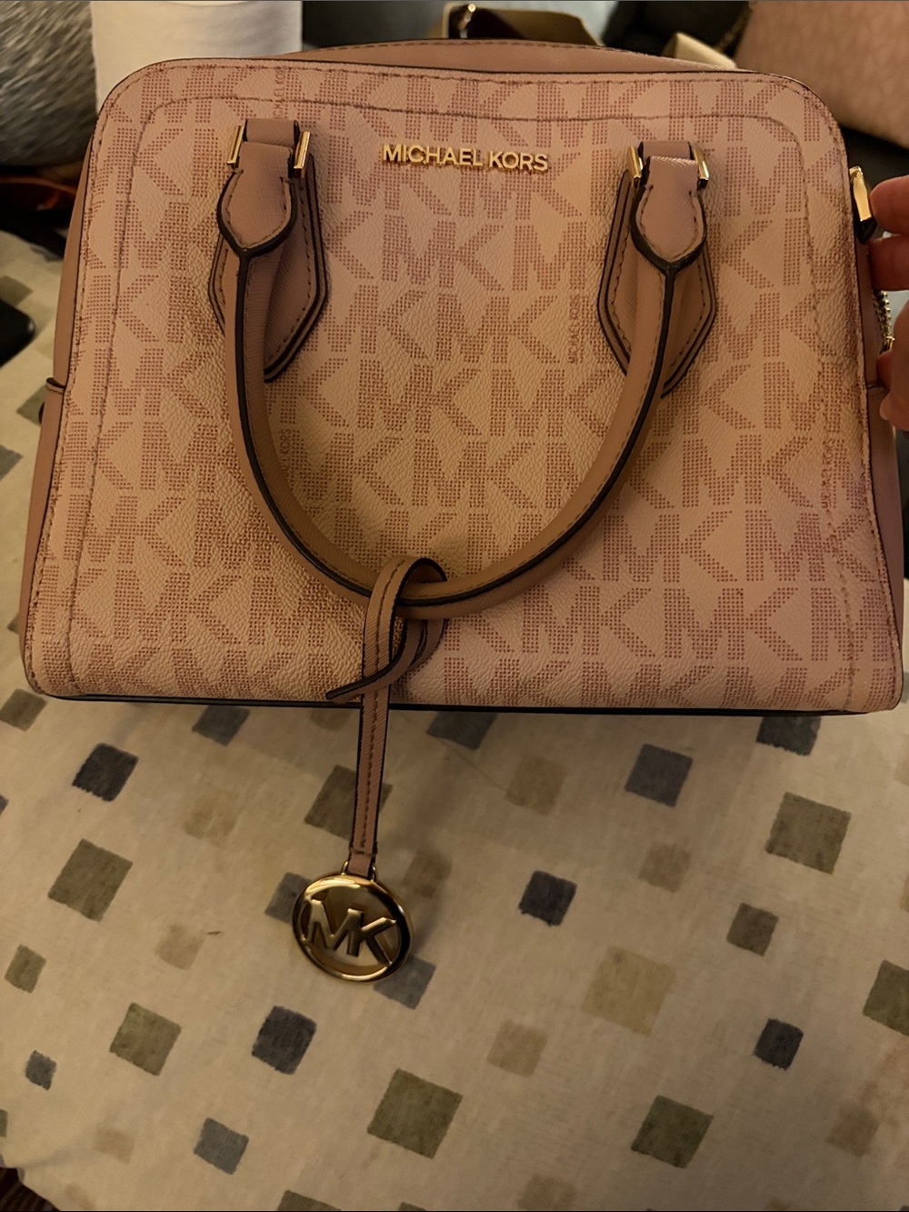 Michael Kors Blush Logo Dome Satchel with Gold Hardware
